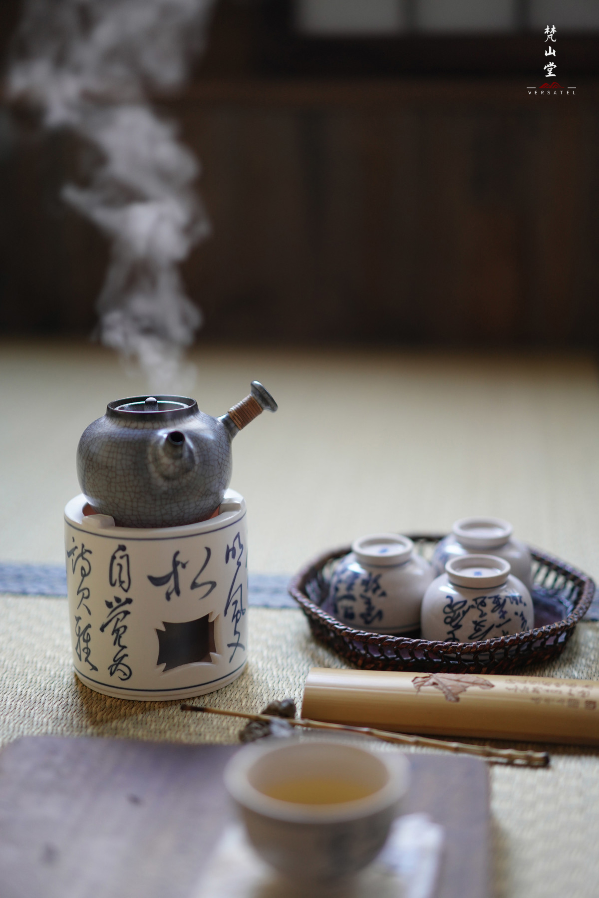 青花诗文直身酒精炉
